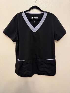 Grey's Anatomy Black Scrub Top with Lavender Trim